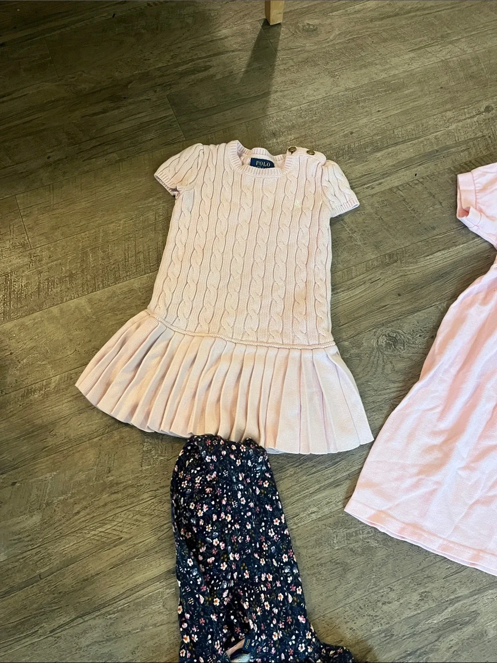 Kids bundle Ralph Lauren Light Pink Polo Dress & Cream Cable-Knit Pleated Dress